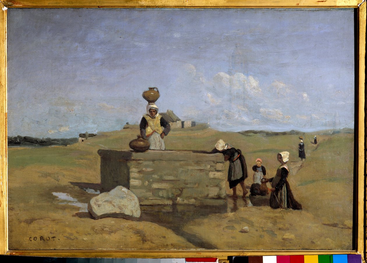 Bretoner ved fontenen, landsbyen Batz Maleri av Camille Corot (1796-1875) 1800-tallets søn. 0,38x0,55 m av Jean Baptiste Camille Corot