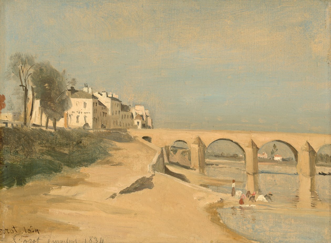 Bro over Saône-elven ved Mâcon av Jean Baptiste Camille Corot