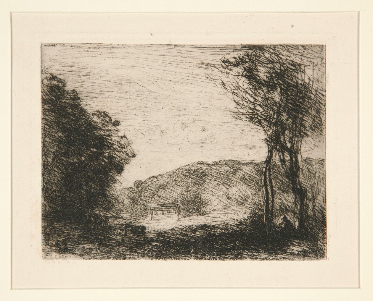 Campagne Bois?e (skogkledd landsbygd) av Jean Baptiste Camille Corot