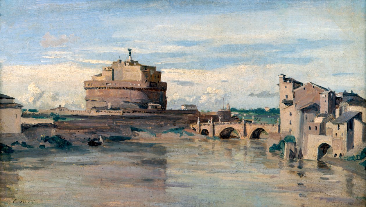 Castel Sant Angelo og elven Tiberen, Roma, c1816-1875 av Jean Baptiste Camille Corot