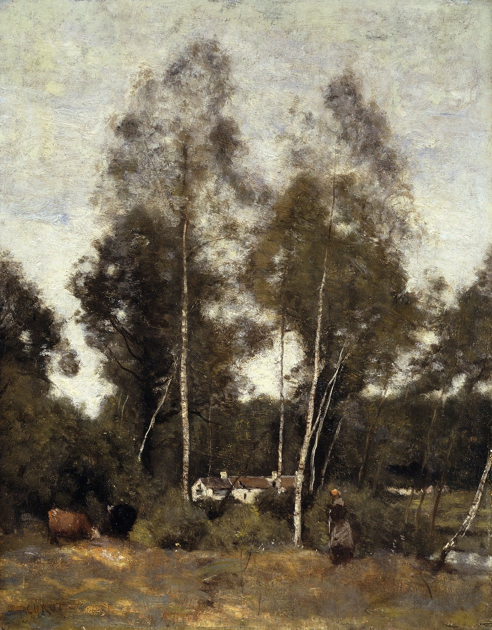 Clairiere Pierre du Bois, Evaux, nær Chateau-Thierry; Clairiere du Bois Pierre, ved Evaux, nær Chateau-Thierry, ca. 1855-65 av Jean Baptiste Camille Corot
