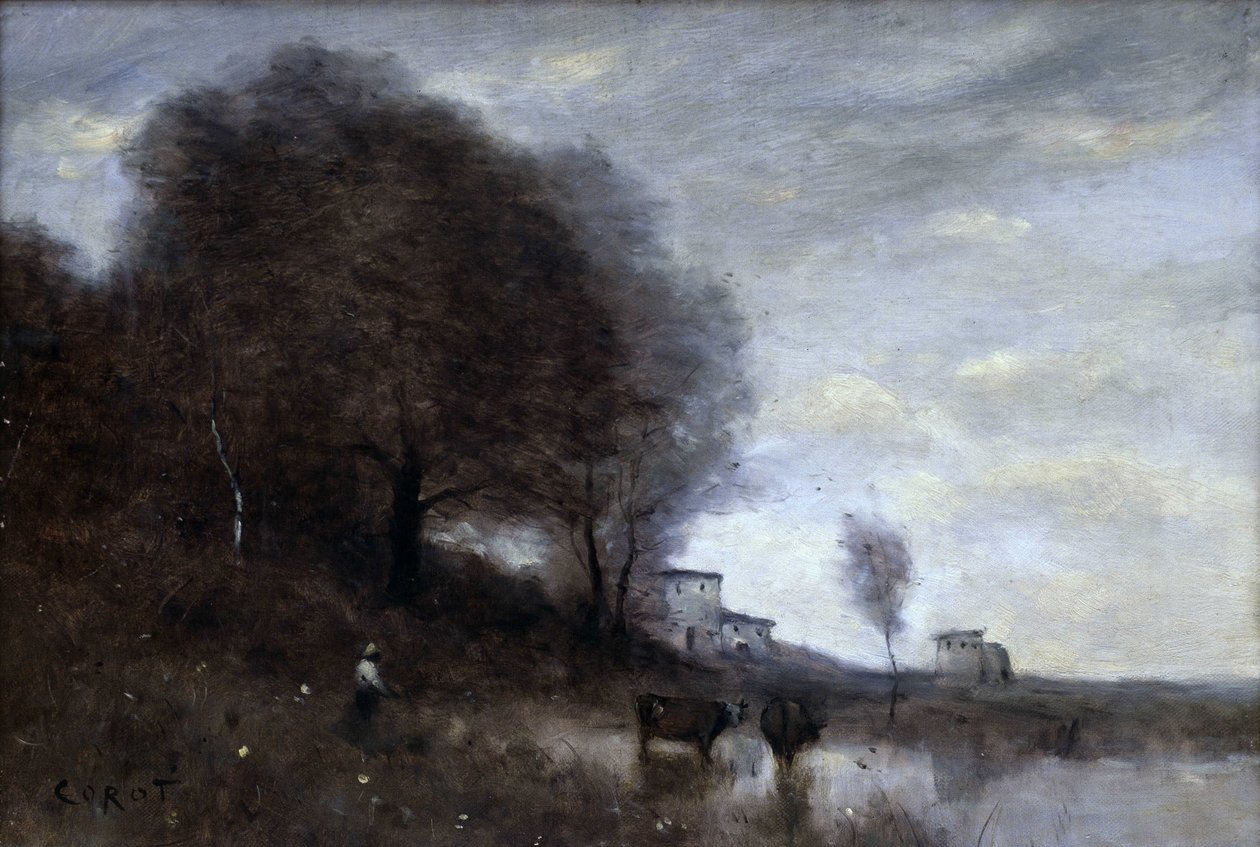 Landskap (olje på lerret) av Jean Baptiste Camille Corot