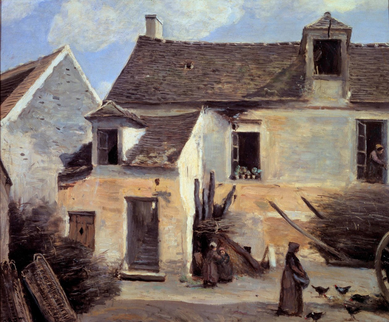 Gårdsplassen til et bondehus nær Paris Maleri av Camille Corot (1796-1875) 1800-talls søn. 0,46x0,56 m Paris, Musee d