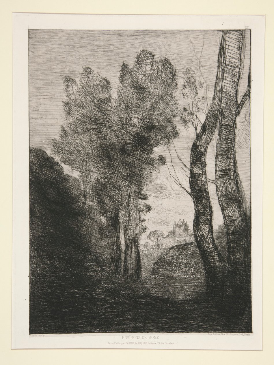 Environs de Rome (nær Roma) av Jean Baptiste Camille Corot