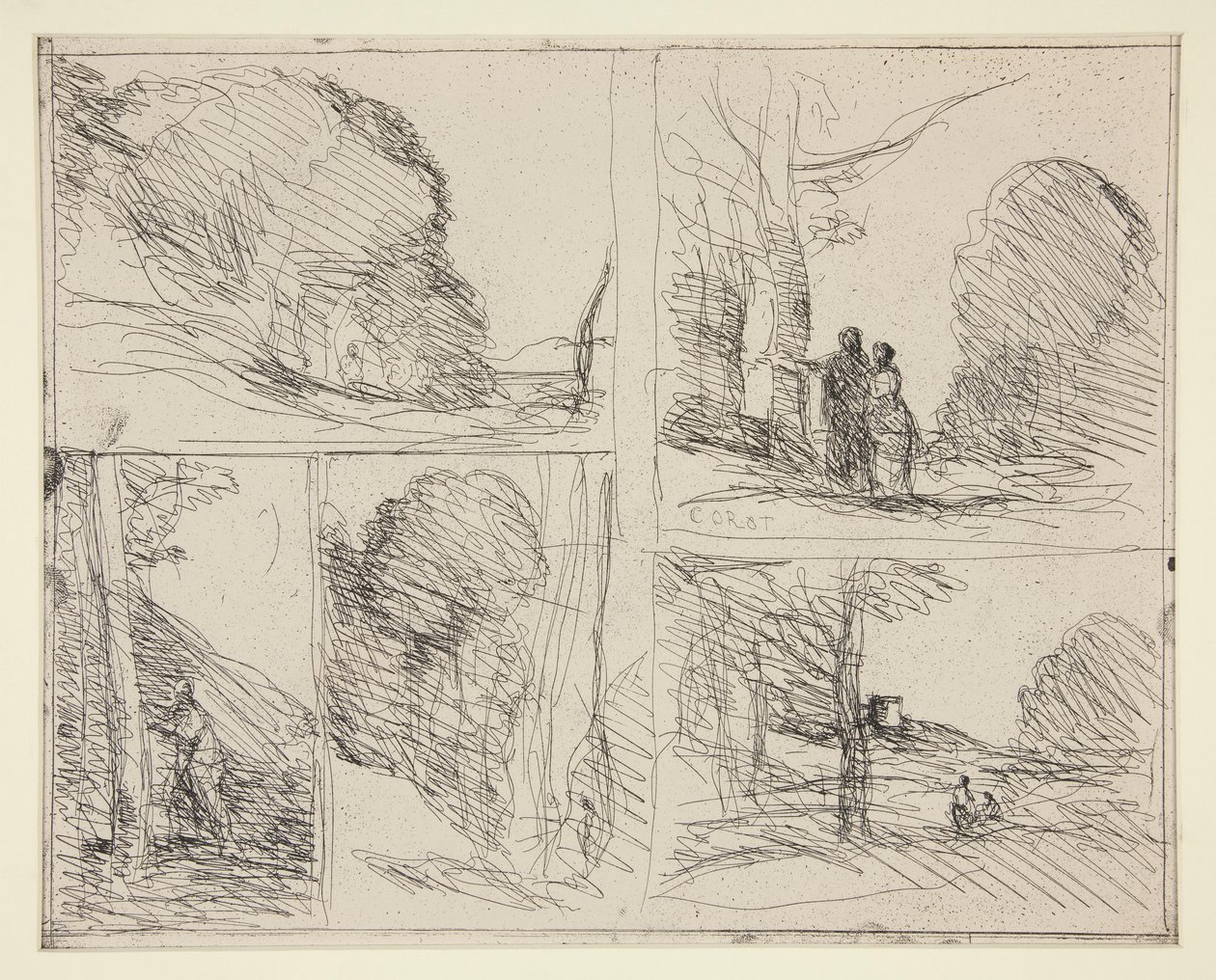 Fem skisser: 1. Le Jardin de P?ricl?s (Perikles hage) 2. L av Jean Baptiste Camille Corot