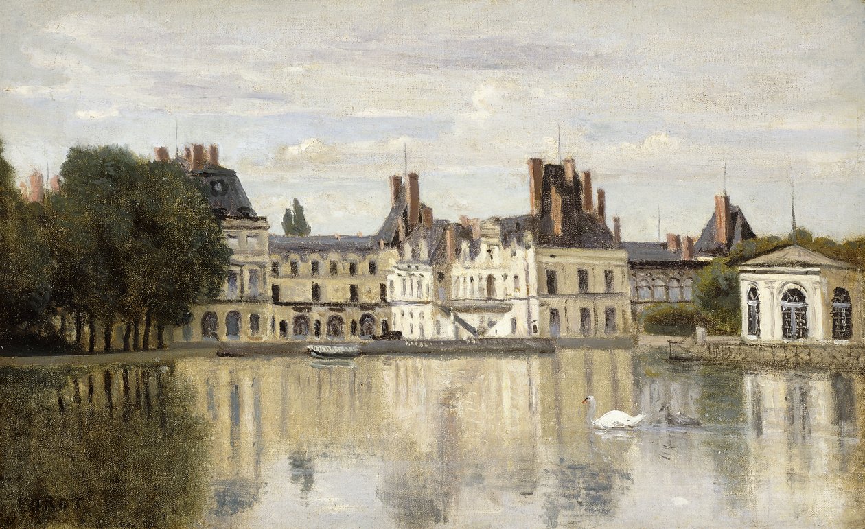 Fontainebleau - Utsikt over Chateau og Lake; Fontainebleau - Chateau sett fra Piece d
