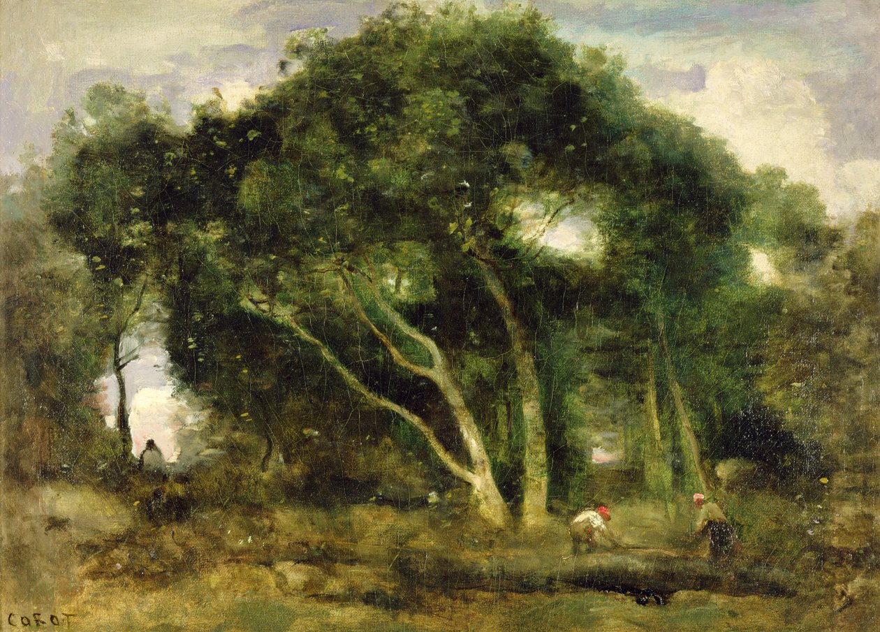 Fontainebleau: Leaning Oaks in a Forest Clearing, ca. 1830-40 (olje på lerret) av Jean Baptiste Camille Corot