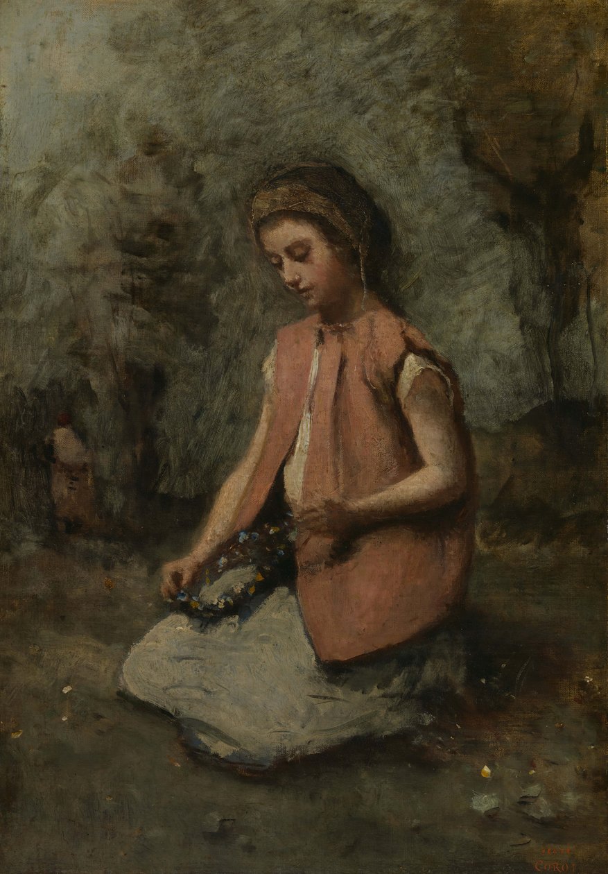 Pike som vever en krans, 1860-65. av Jean Baptiste Camille Corot
