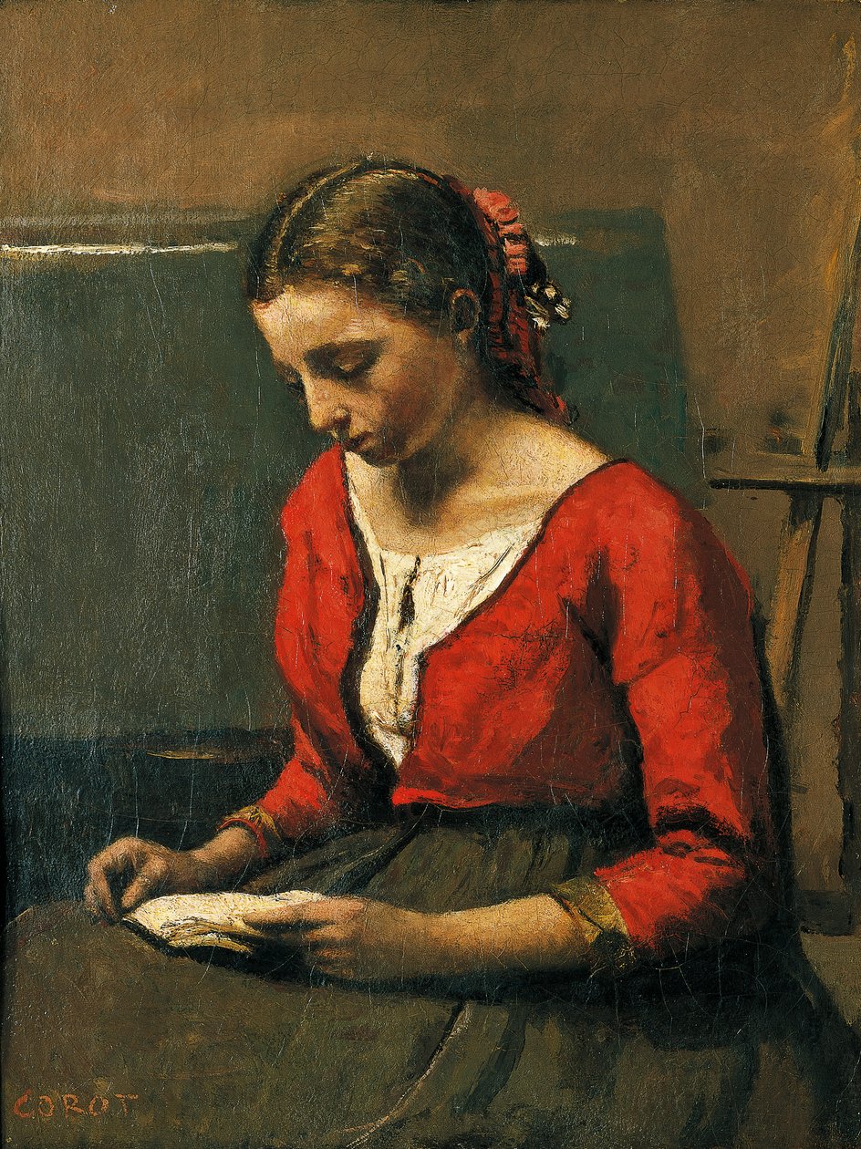 Jente leser, av Jean-Baptiste-Camille Corot (1796-1875) av Jean Baptiste Camille Corot