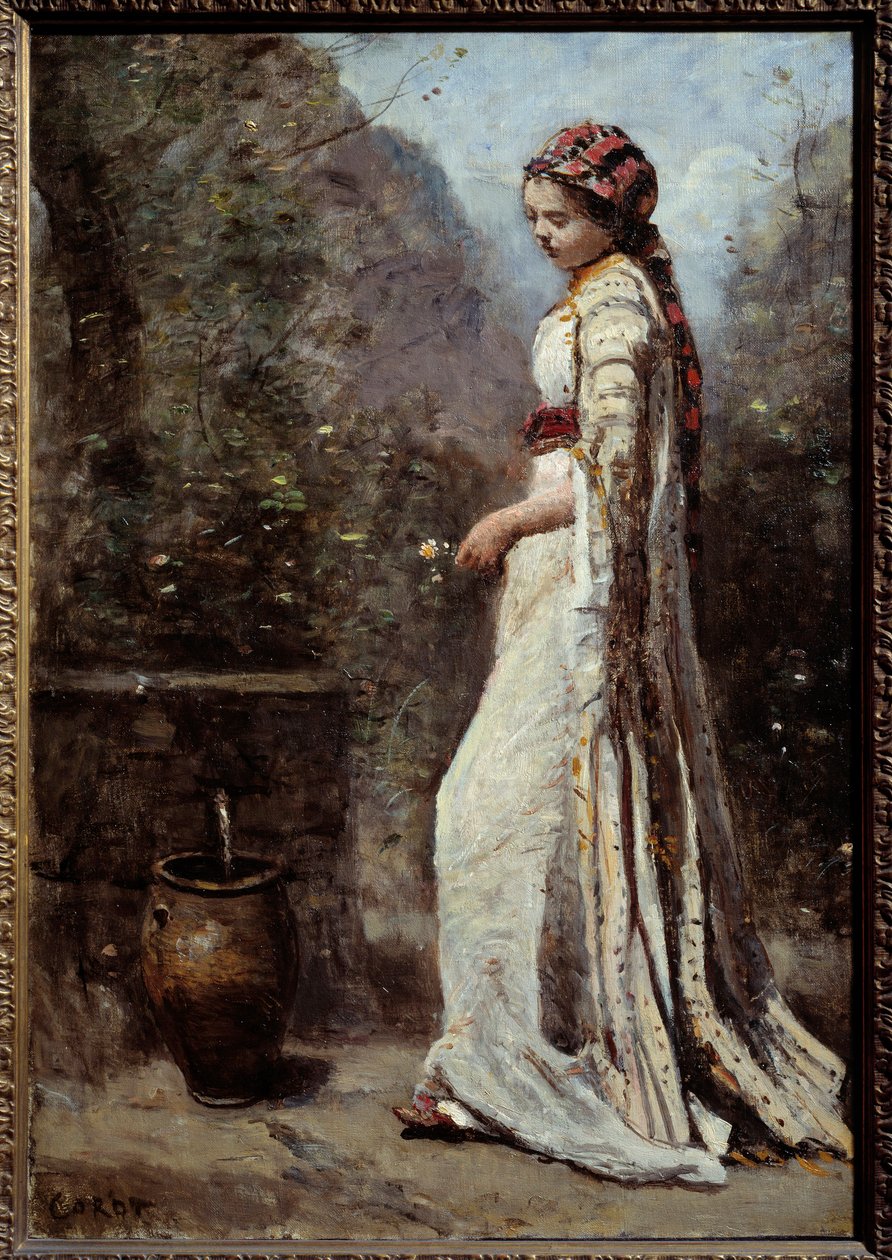 Gresk jente har fontenen. Maleri av Camille Corot (1796-1875) av Jean Baptiste Camille Corot