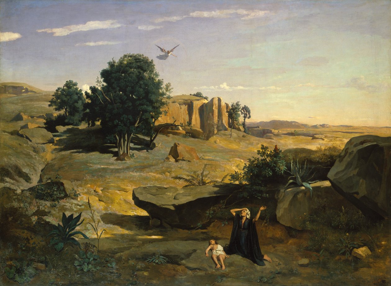 Hagar i villmarken, 1835. av Jean Baptiste Camille Corot