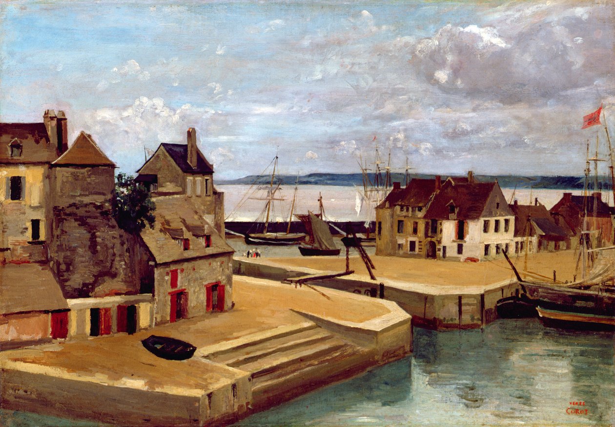 Honfleur, Hus på kaien, 1830 av Jean Baptiste Camille Corot