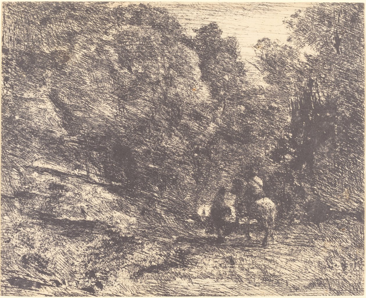 Rytter og Vagabond i skogen Rytteren i skogen og fotgjengeren, 1854. av Jean Baptiste Camille Corot