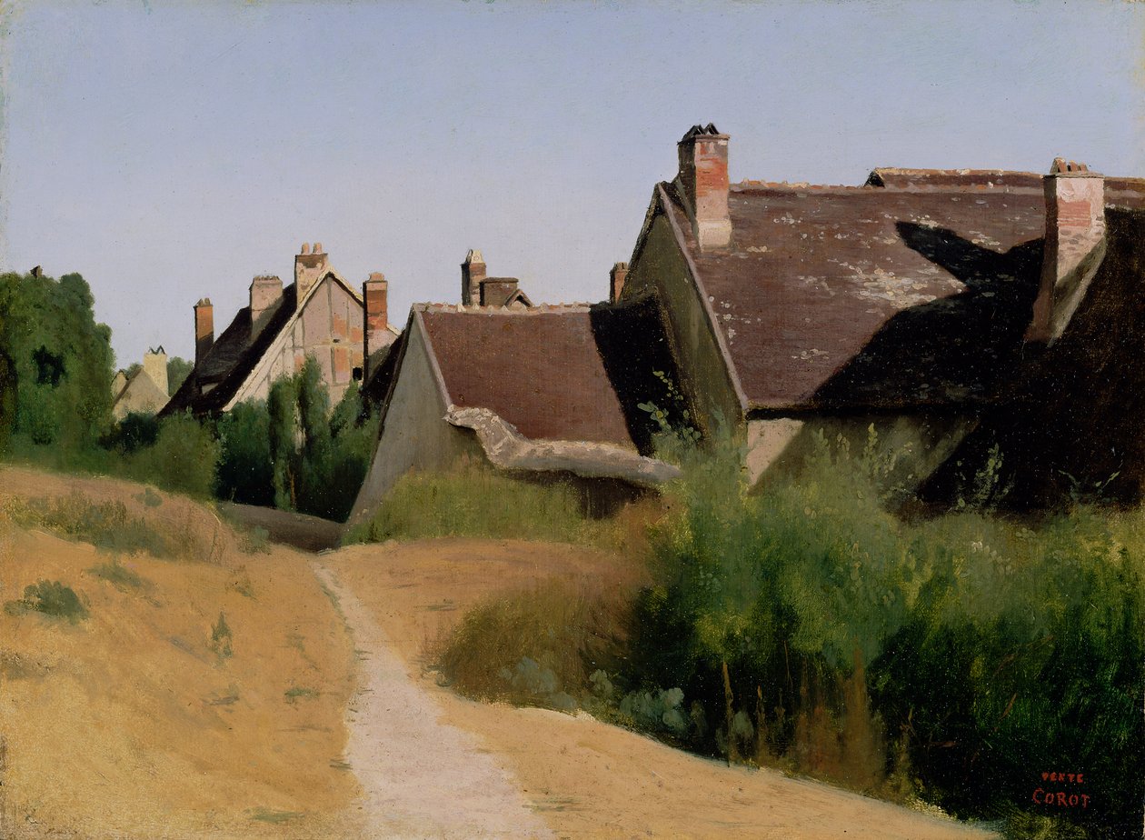 Hus nær Orléans. ca. 1830 (olje på papir montert på kvernbrett) av Jean Baptiste Camille Corot
