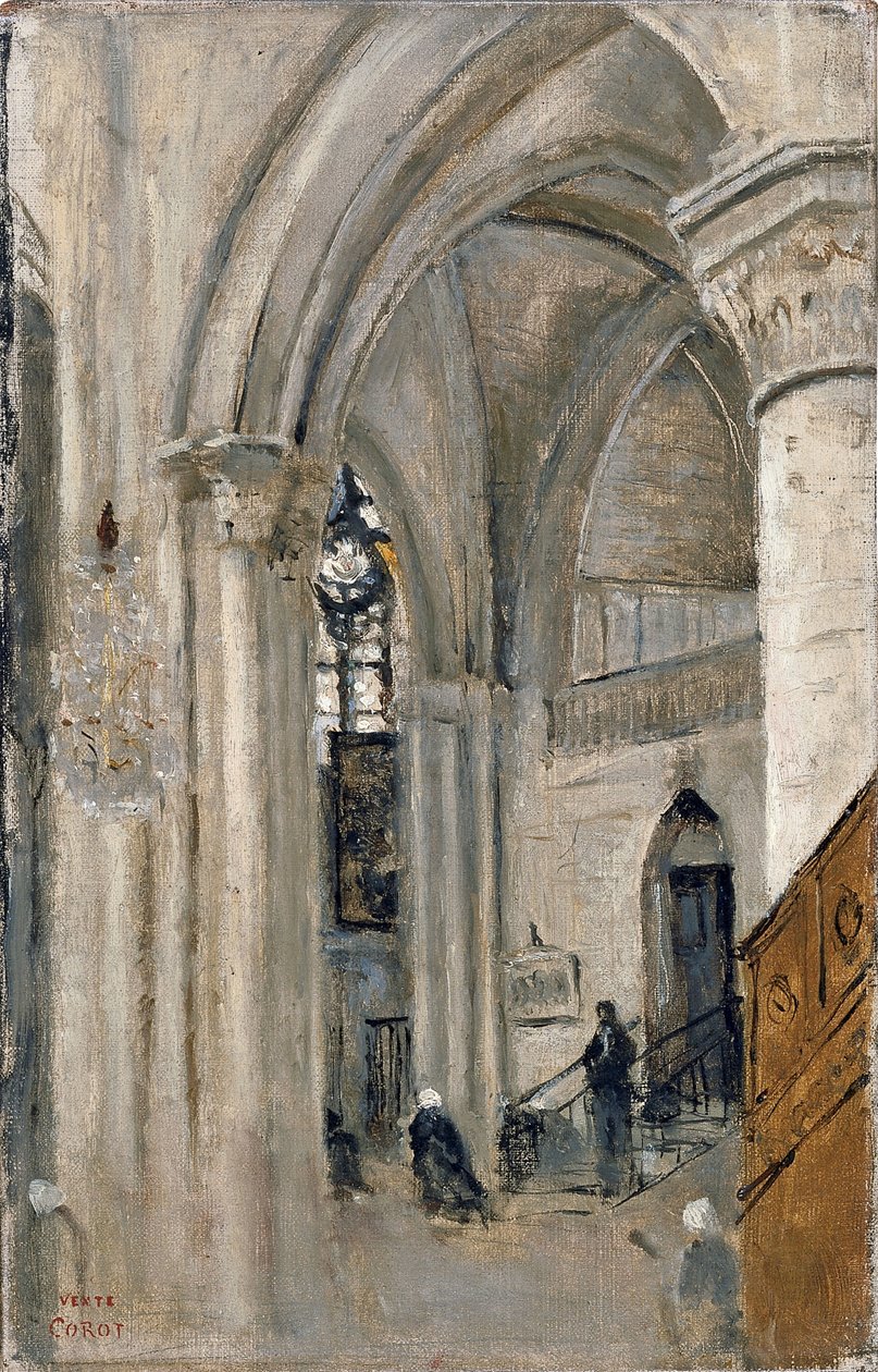 Interiør i kirken i Mantes av Jean Baptiste Camille Corot