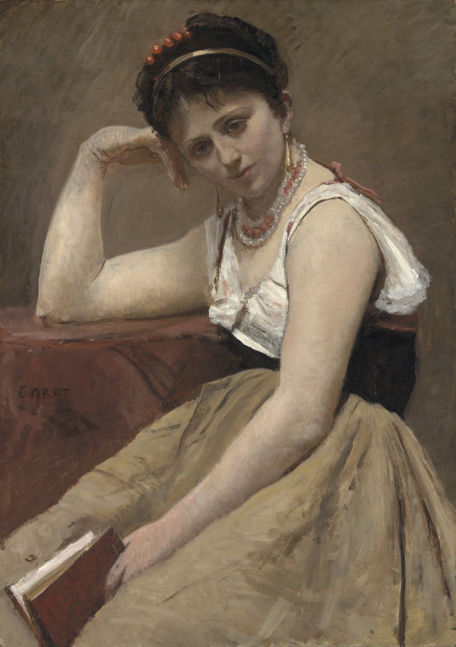 Avbrutt lesing, ca. 1870 av Jean Baptiste Camille Corot