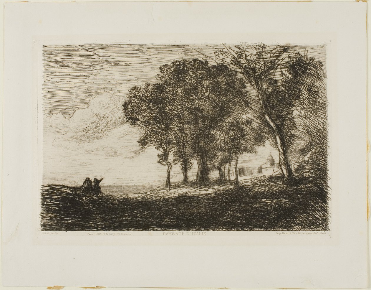 Italiensk landskap av Jean Baptiste Camille Corot