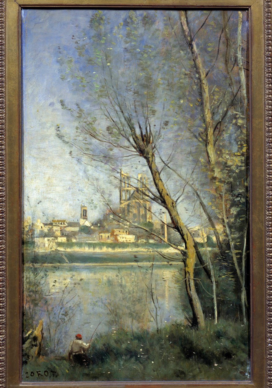 Katedralen i Mantes (Mantes-la-Jolie Yvelines) Maleri av Camille Corot (1796-1875) 1865 Søn. 0,5x0,31 m Reims, Kunstmuseet av Jean Baptiste Camille Corot