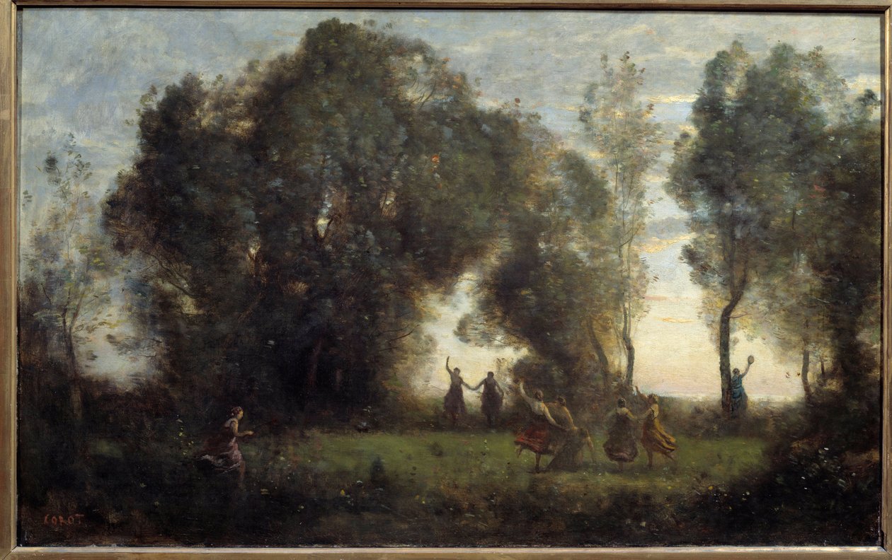 Nymfenes dans-maleri av Camille Corot (1796-1875) 1860 Søn. 0,47x0,77 m Paris, orsay museum av Jean Baptiste Camille Corot