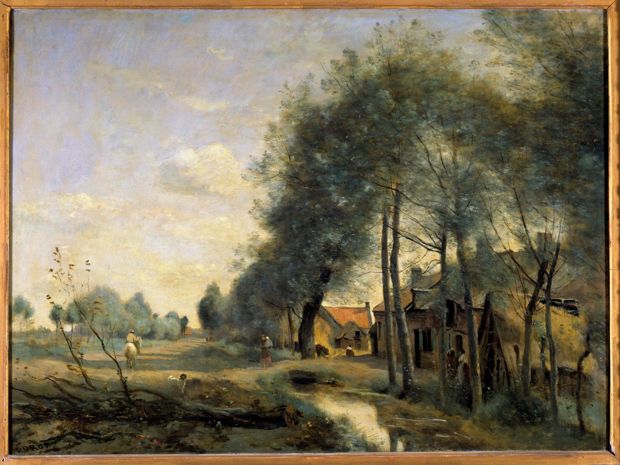 La route de Sin le Noble, nær Douai. Maleri av Camille Corot (1796-1875) 1800-tallets søn. 0,6x0,81 m av Jean Baptiste Camille Corot