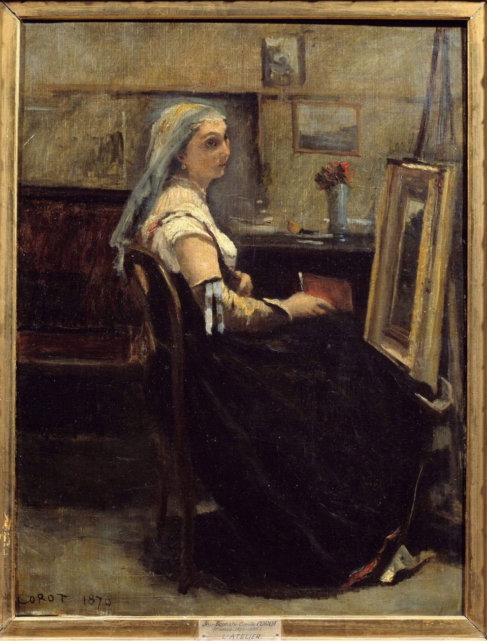 Verkstedet eller kvinnen foran et staffeli Maleri av Camille Corot (1796-1875) 1870 Søn. 0,63x0,48 m Lyon, Museum of Fine Arts av Jean Baptiste Camille Corot