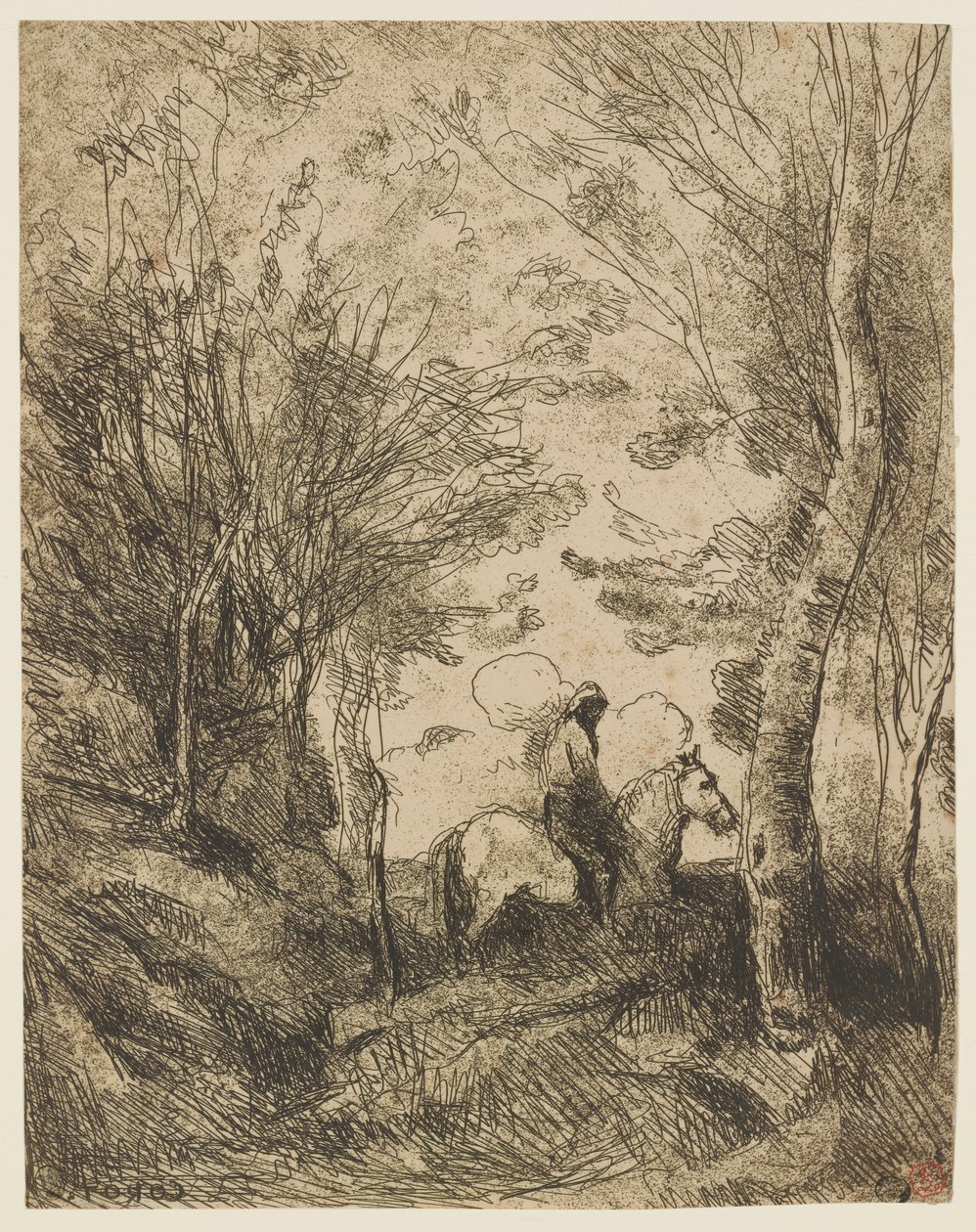 Le grand cavalier sous bois (Den store rytteren i skogen) av Jean Baptiste Camille Corot
