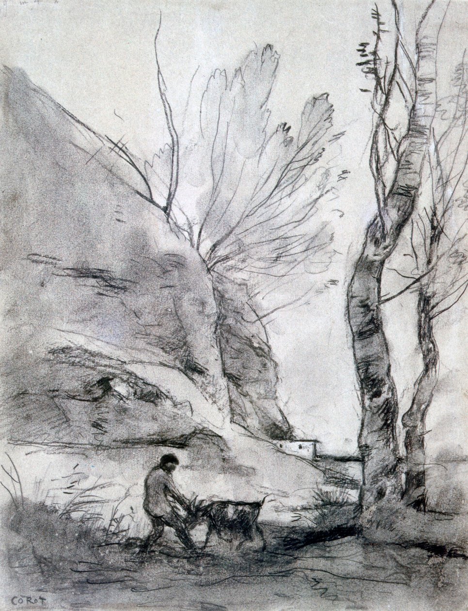 Mann som sliter med en geit, c1816-1875 av Jean Baptiste Camille Corot