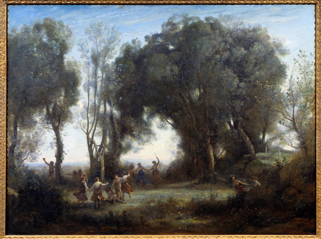 Matiné, nymfer danser. Maleri av Camille Corot (1796-1875) av Jean Baptiste Camille Corot