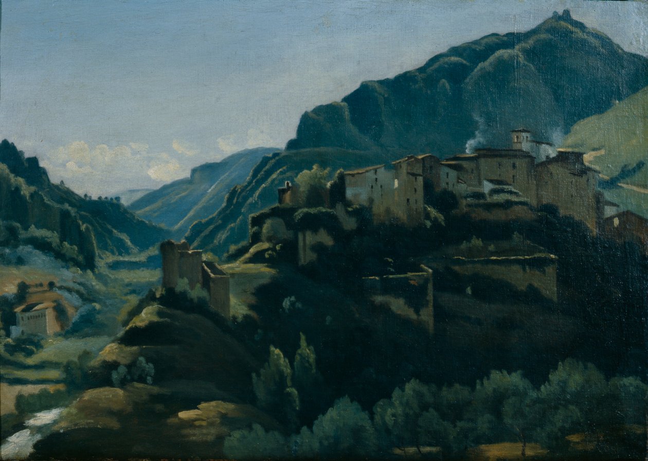 Meridionale Village (olje på lerret) av Jean Baptiste Camille Corot