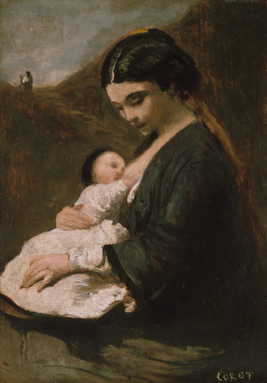 Mor og barn, trolig 1860-tallet. av Jean Baptiste Camille Corot