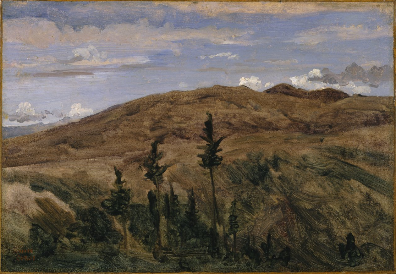 Fjell i Auvergne, 1841-42 (olje på papir montert på lerret) av Jean Baptiste Camille Corot