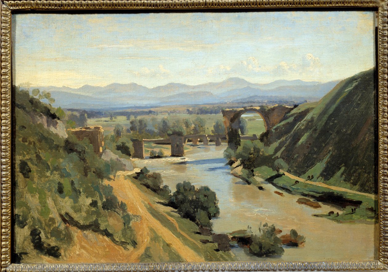 Narni Bridge nær Roma maleri av Camille Corot (1796-1875) 1826 Søn. 0,34x0,48 m av Jean Baptiste Camille Corot
