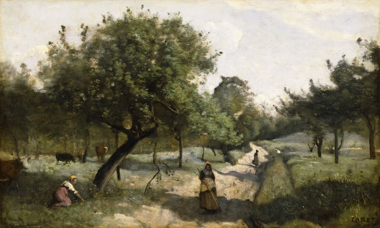 Sti med epletrær, 1850-60 av Jean Baptiste Camille Corot