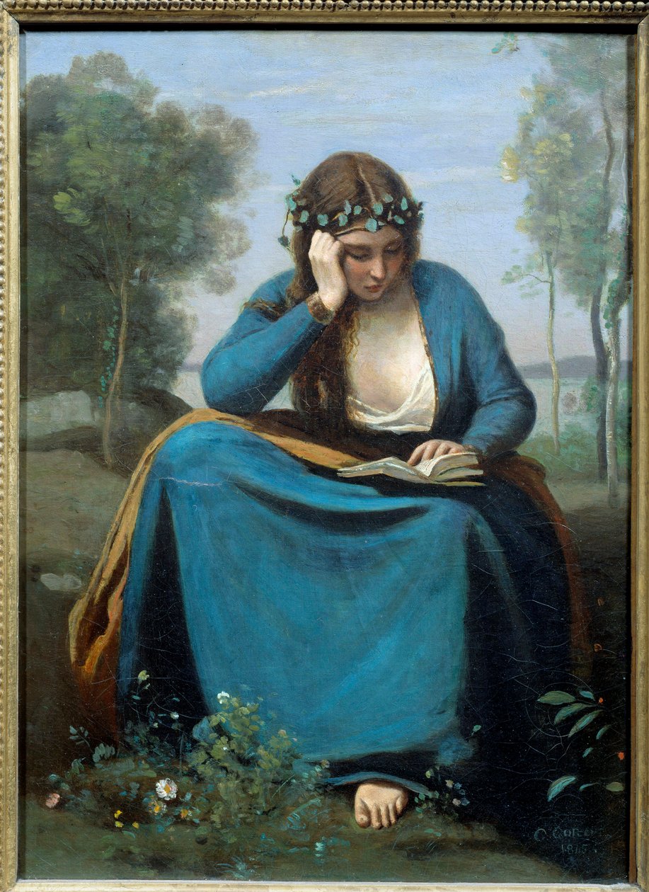 Leser kronet med blomster eller musen av Virgile Maleri av Camille Corot (1796-1875) 1845 Dim. 0,45x0,34 m av Jean Baptiste Camille Corot