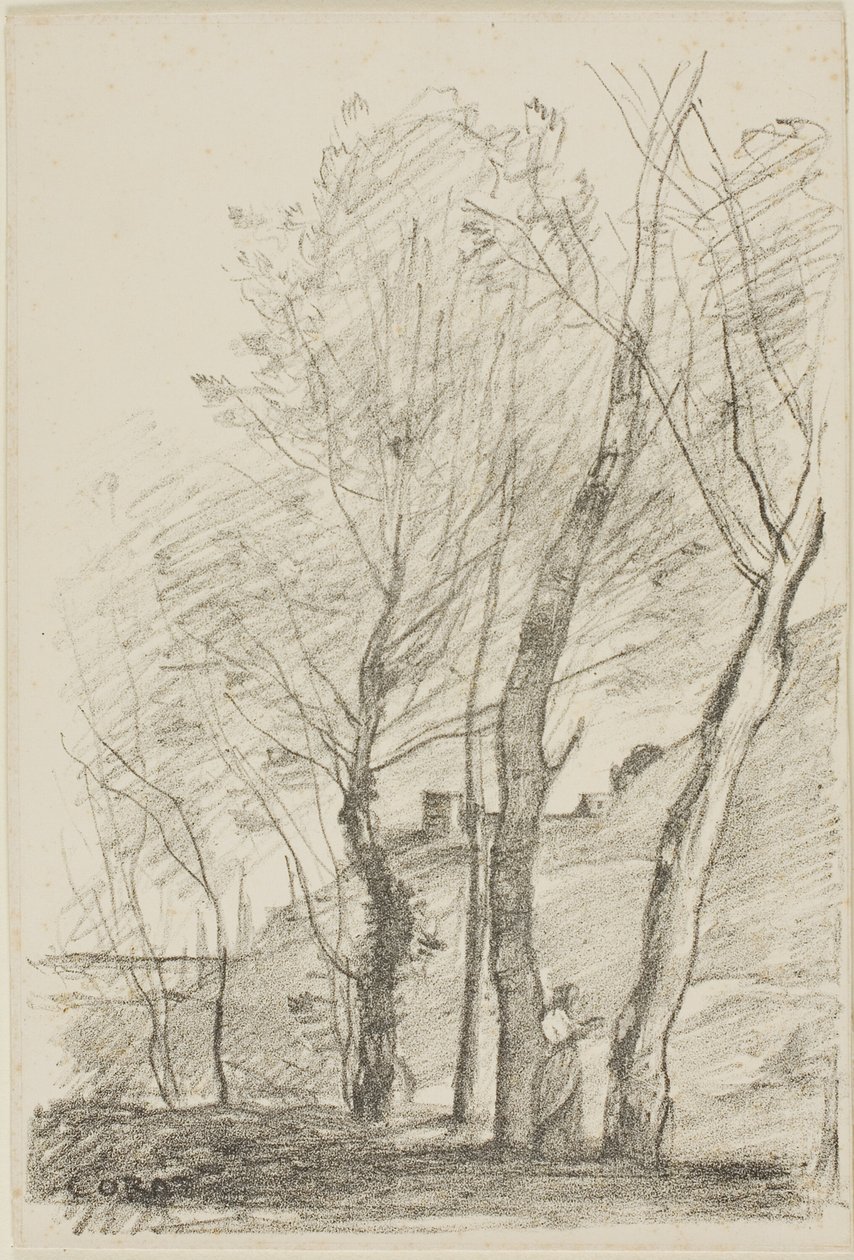 Lesing under trærne av Jean Baptiste Camille Corot