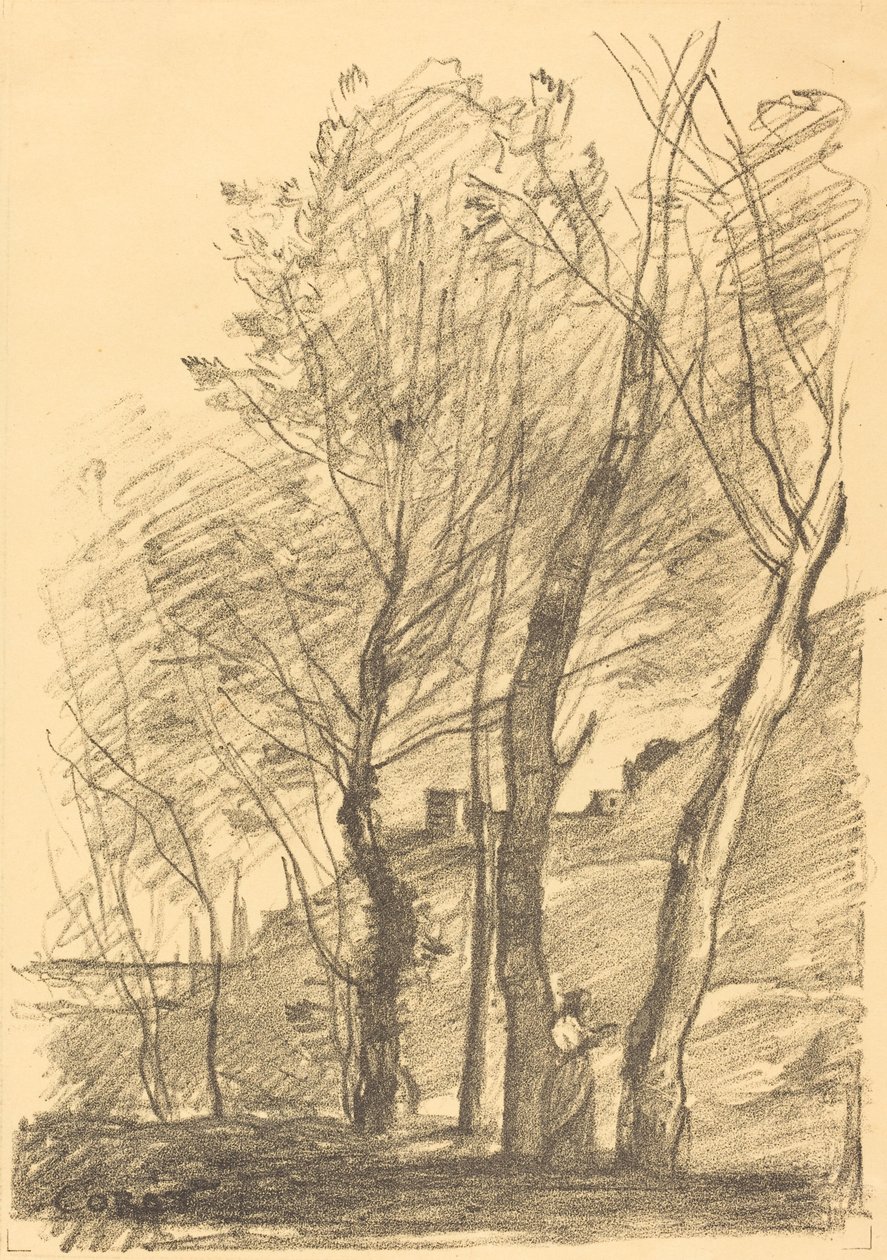 Lesing under trærne La Lecture sous les arbres, 1874. av Jean Baptiste Camille Corot