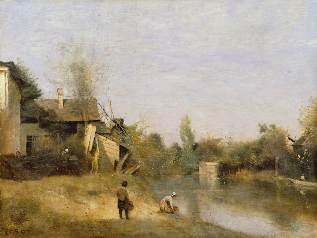 Elvebredden ved Mery sur Seine, Aube, ca. 1870 av Jean Baptiste Camille Corot