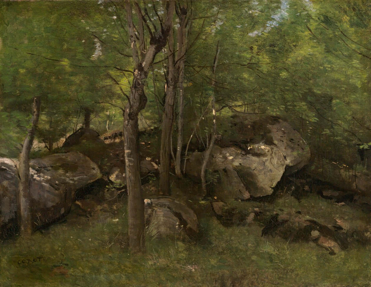 Steiner i Fontainebleau-skogen av Jean Baptiste Camille Corot