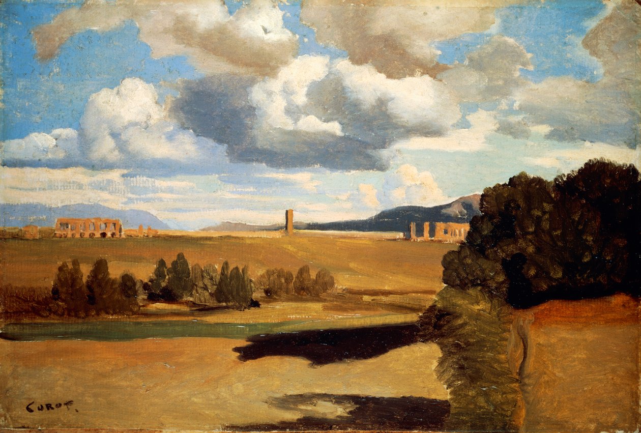 Roman Campagna med Claudian Aqueduct, Jean-Baptiste-Camille Corot (1796-1875) av Jean Baptiste Camille Corot