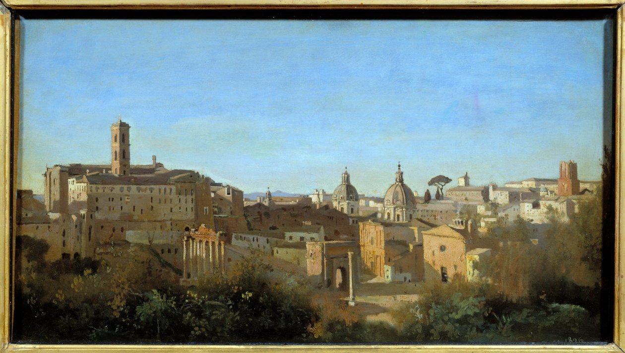 Roma, forumet sett fra Farnese-hagene. Maleri av Camille Corot (1796-1875) av Jean Baptiste Camille Corot