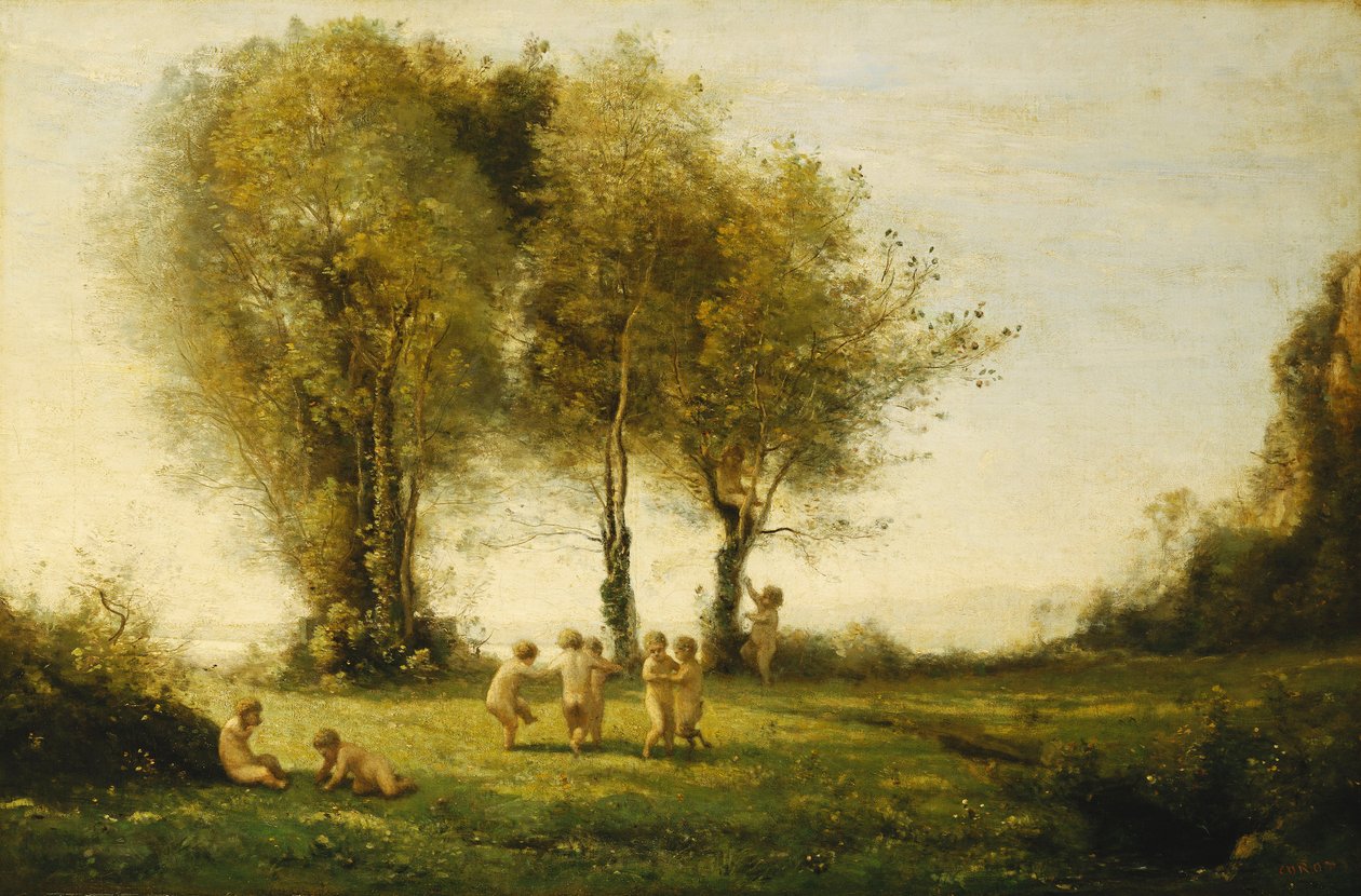 Runde av kjærlighet; Soloppgang; Runde av Cupids; soloppgang, ca. 1854-55 av Jean Baptiste Camille Corot