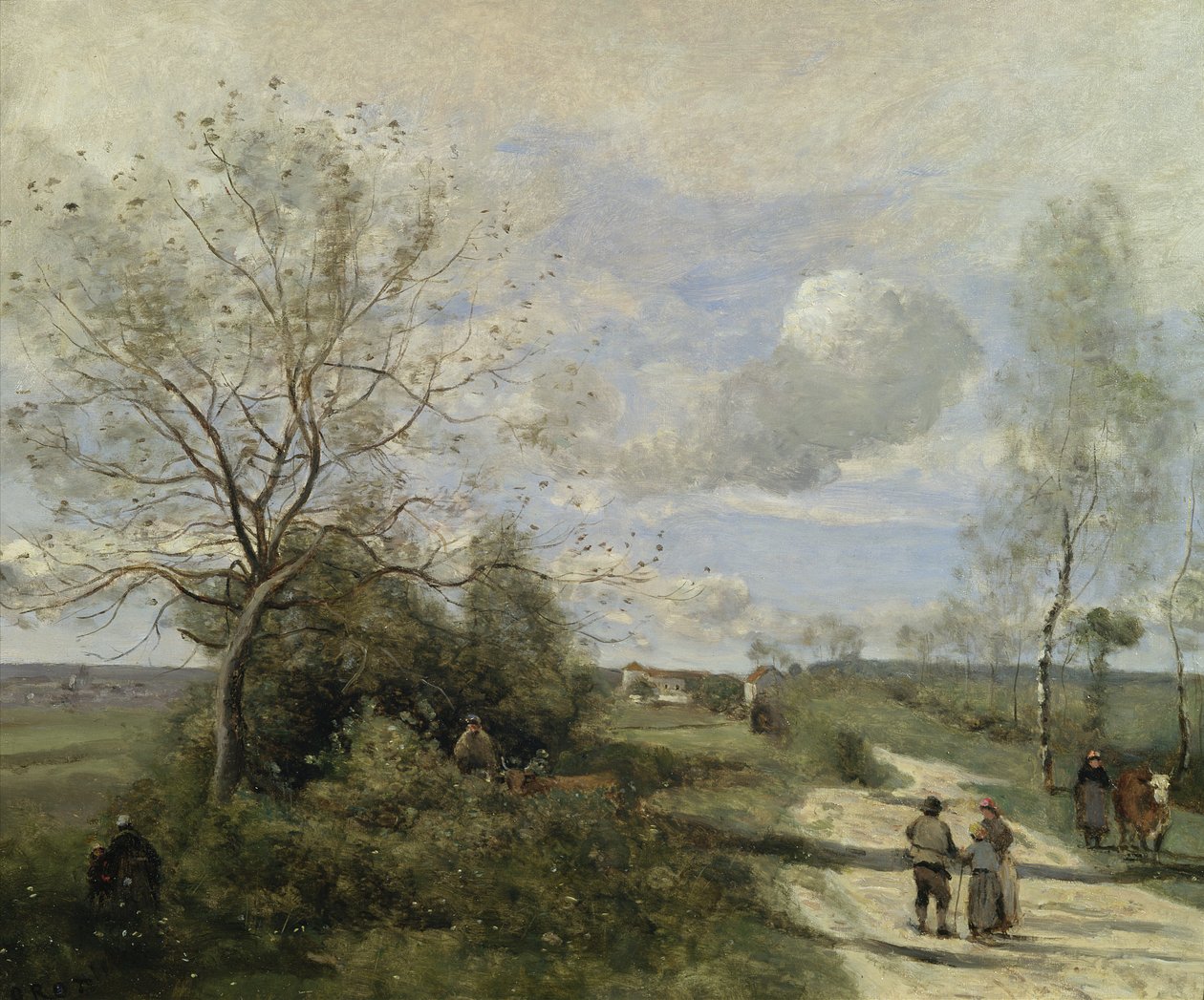 Saintry, nær Corbeil, den hvite veien av Jean Baptiste Camille Corot
