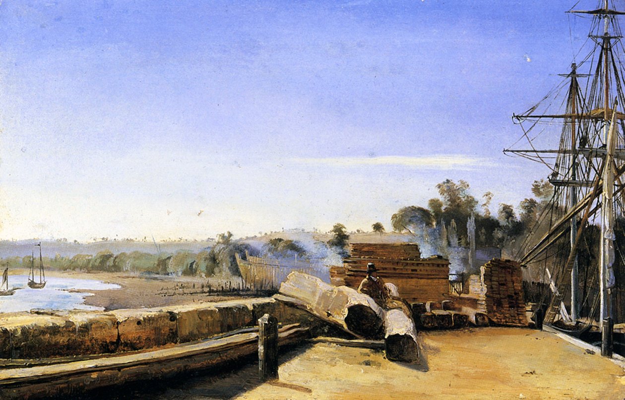 Verft i Honfleur, ca. 1823 (olje på papir) av Jean Baptiste Camille Corot