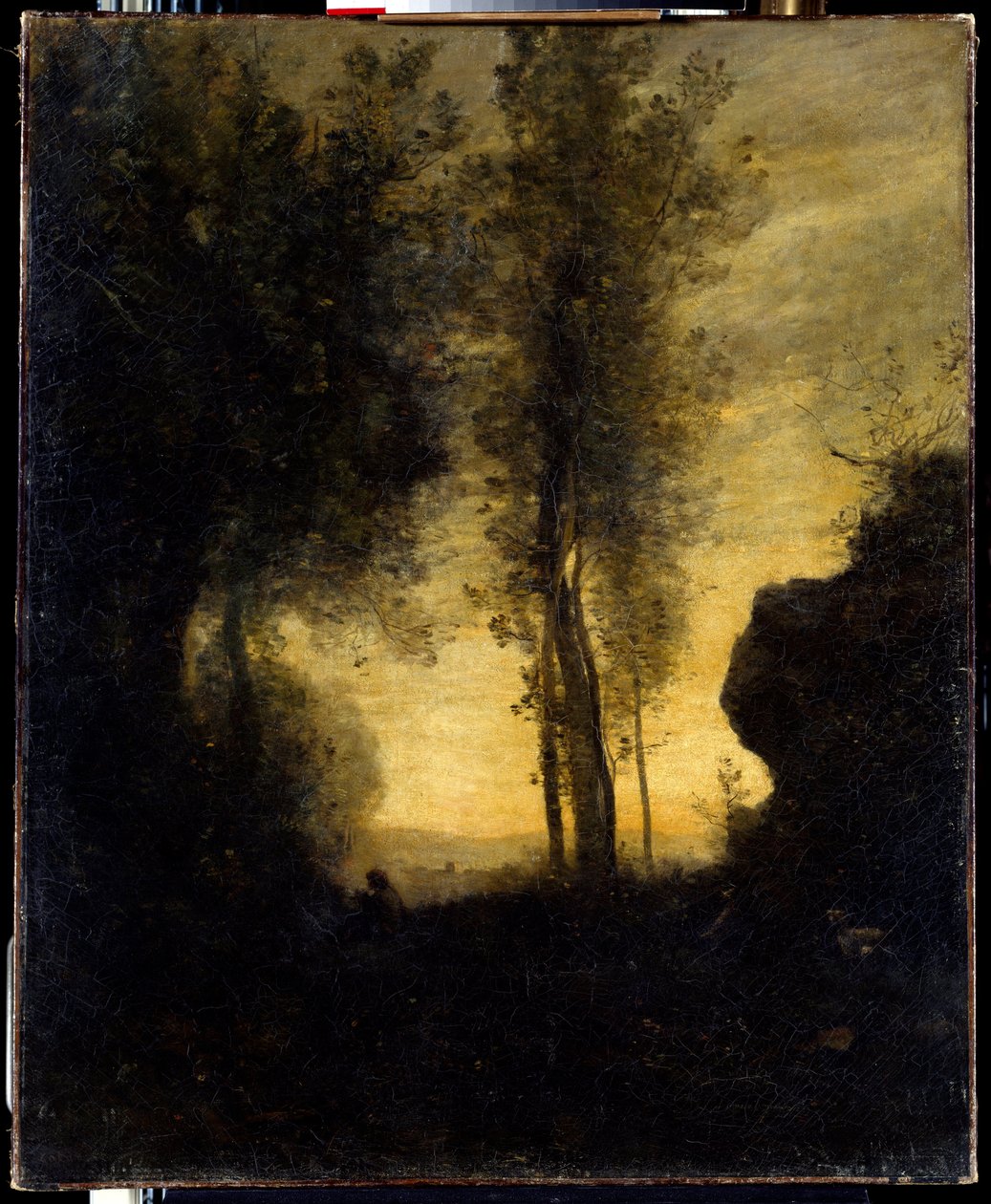 Sittende geit spiller fløyte i en lysning. Maleri av Camille Corot (1796-1875) av Jean Baptiste Camille Corot