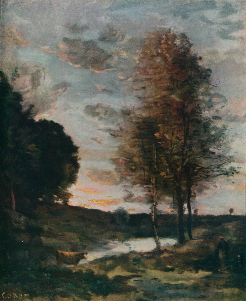 Solnedgang, c1910 av Jean Baptiste Camille Corot