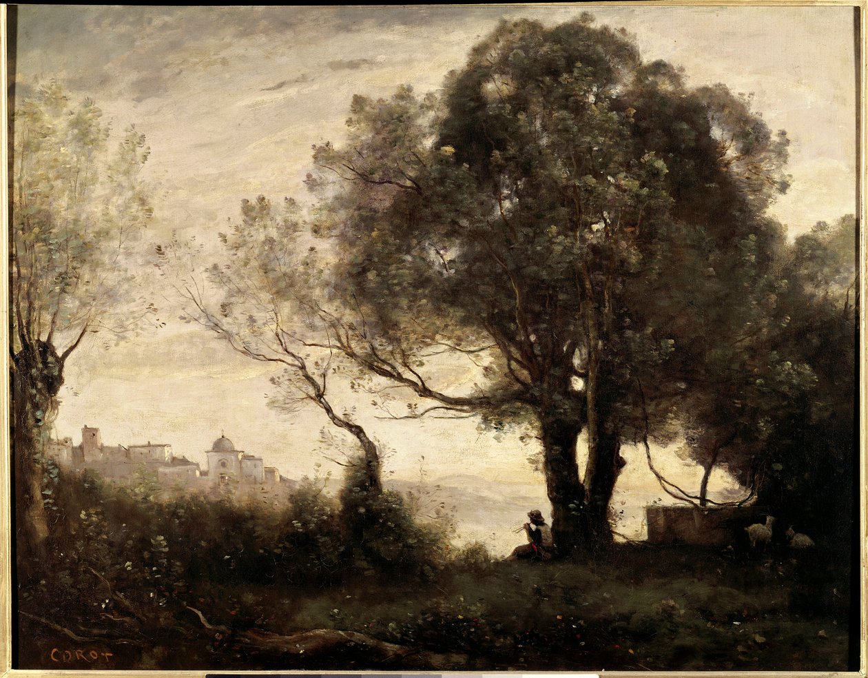 Suvenir fra Castelgondolfo i Italia Maleri av Jean Baptiste (Jean Baptiste) Camille Corot (1796-1875) 1800-tallet Søn. 0,65 X 0,81 m Paris, Musée du Louvre av Jean Baptiste Camille Corot