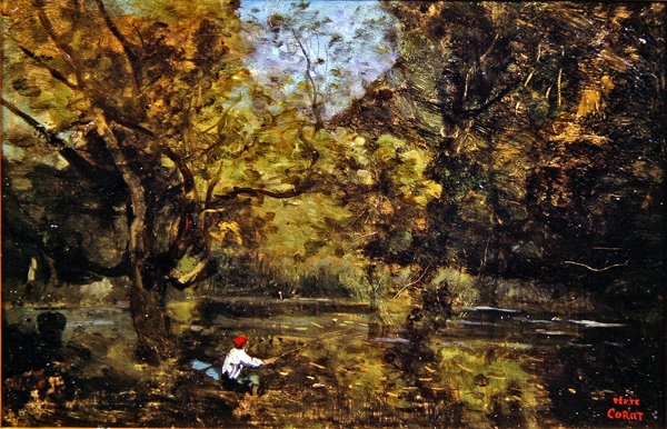 The Angler (olje på lerret) av Jean Baptiste Camille Corot