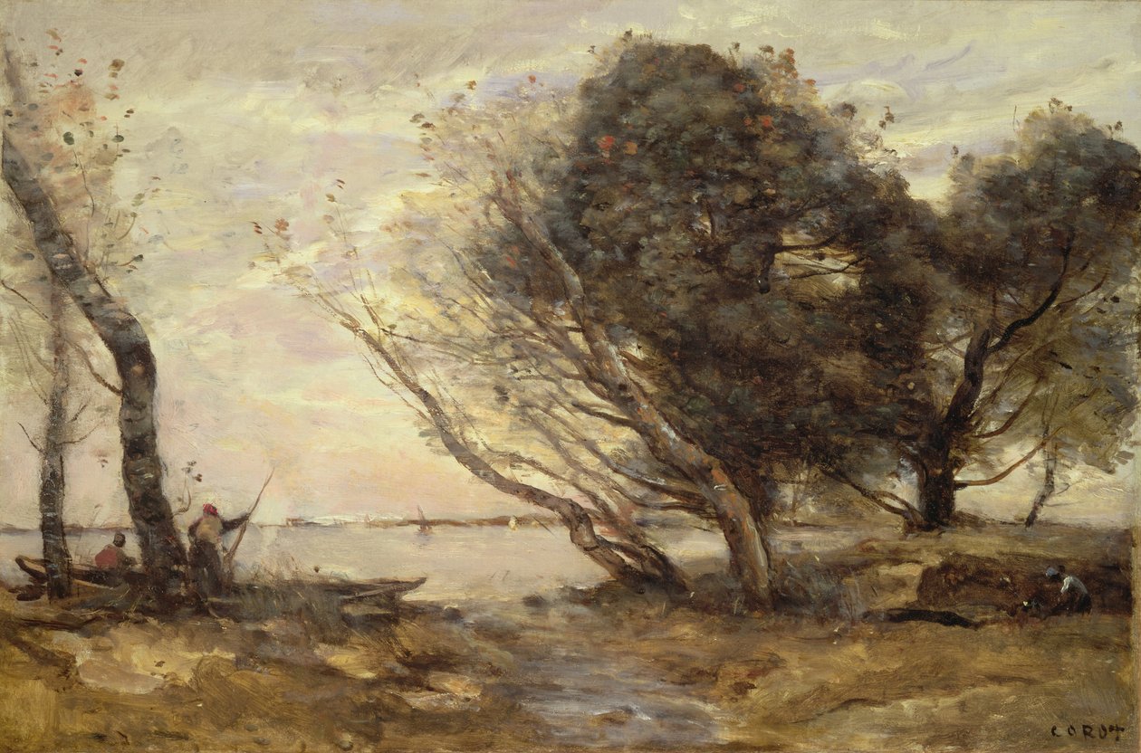 The Banks of the Lake etter flommen, ca. 1870 av Jean Baptiste Camille Corot