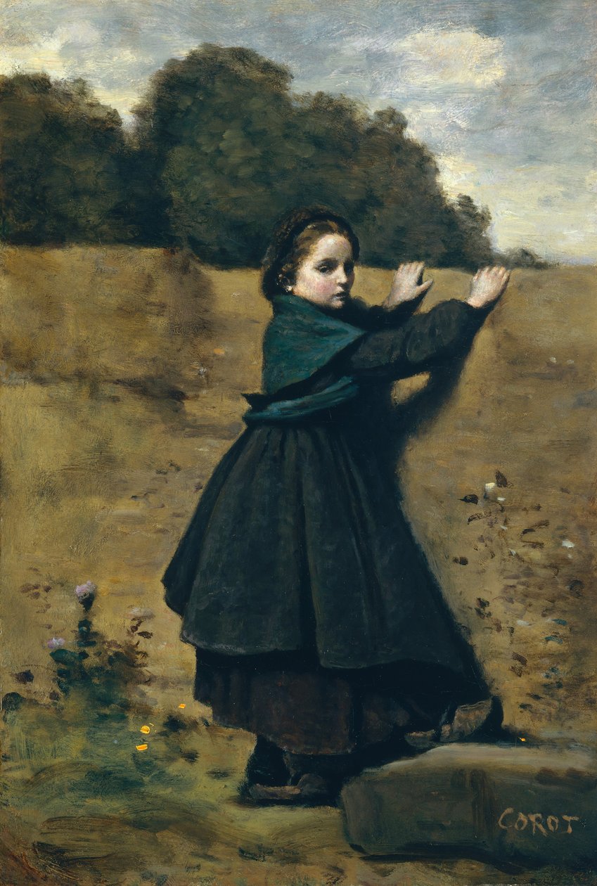 Den nysgjerrige lille jenta, 1860-64. av Jean Baptiste Camille Corot
