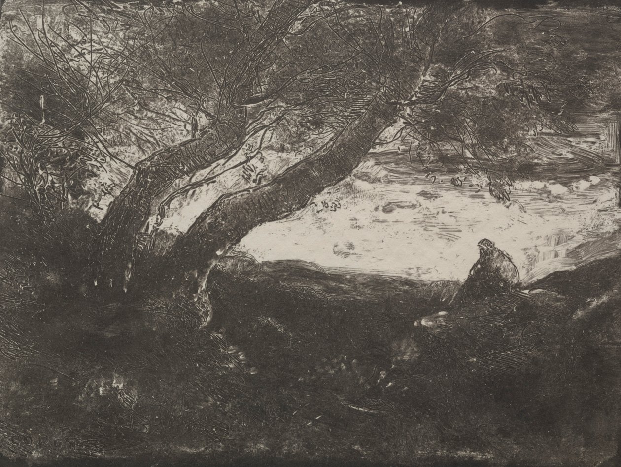 The Dreamer, originalt inntrykk 1854, trykt i 1921. av Jean Baptiste Camille Corot
